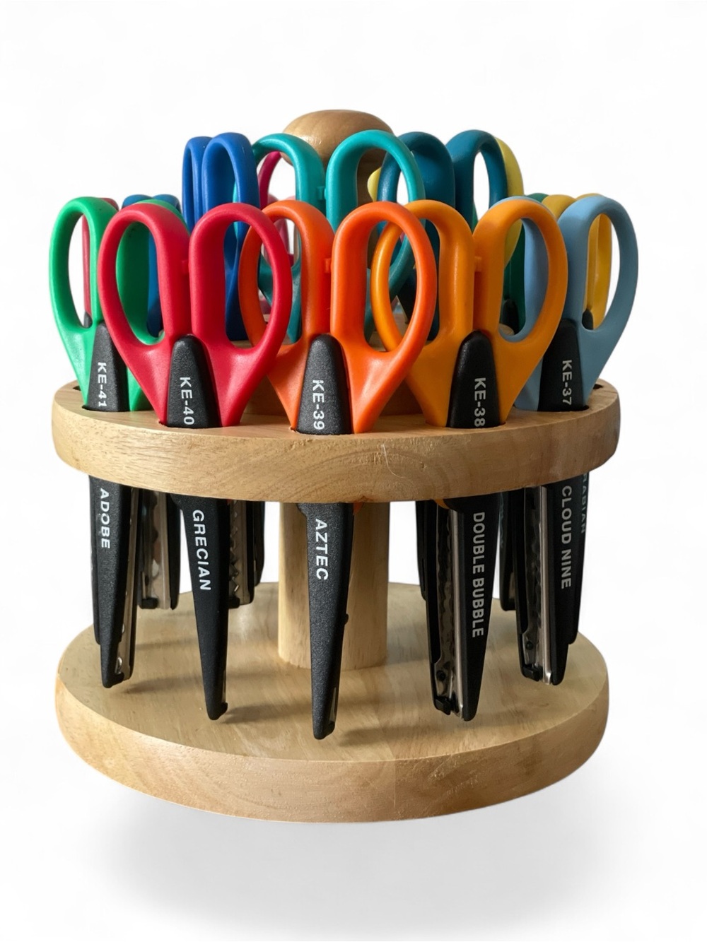 Kraft Edgers 18 Piece Decorative Scissors Set & Rotating Wooden Organizer Stand